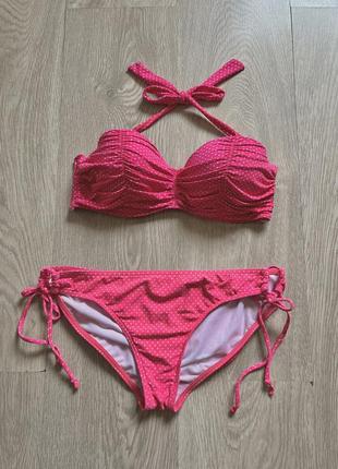 Купальник рожевий в білий горошок