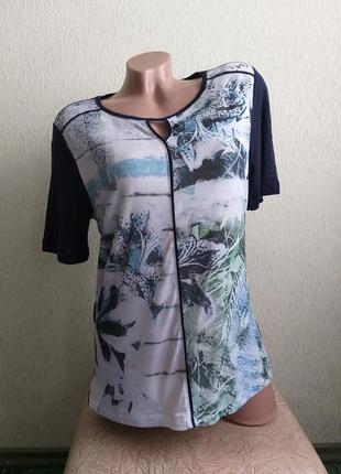 Футболка с необычным вырезом. туника. синий, белый, голубой, зеленый.