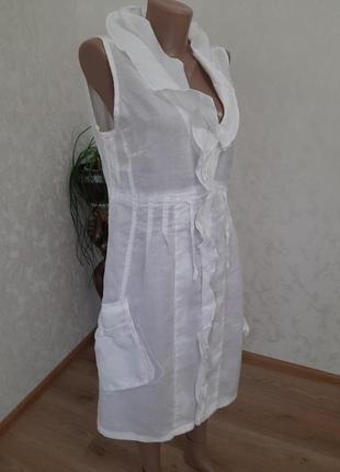 Белоснежное платье с раме лен льняное2 фото