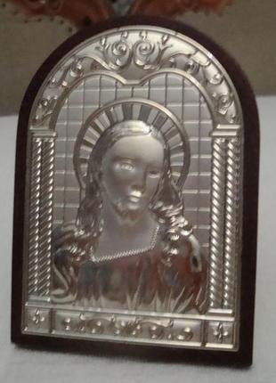 Икона иисус христос серебрение 925 пробы на дереве италия №ст156