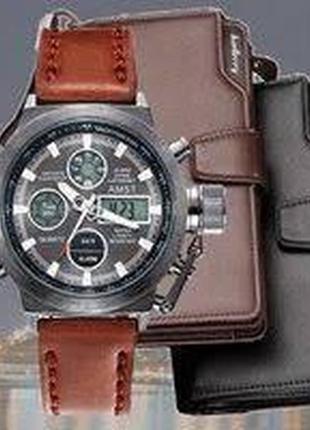 Комплект ударопрочные часы amst + портмоне baellerry business7 фото