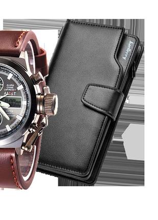 Комплект ударопрочные часы amst + портмоне baellerry business6 фото