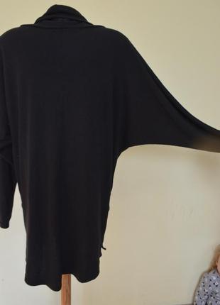 Шикарное трикотажное платье-туника летучая мышь длинный рукав черное6 фото