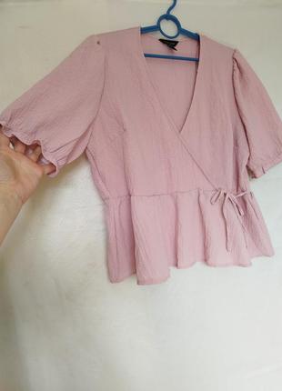 Розовая блуза на запах футболка батал большой размер5 фото