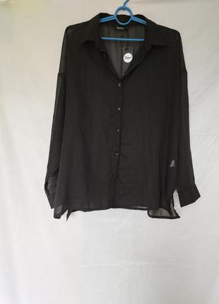 Черная шифоновая блуза на пуговицах с биркой3 фото
