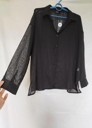 Черная шифоновая блуза на пуговицах с биркой2 фото
