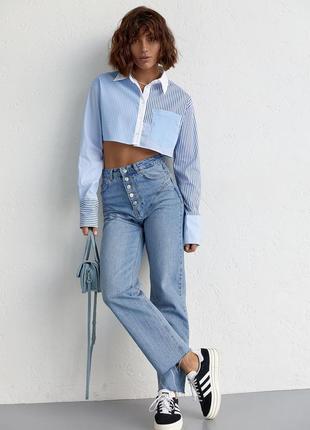 🔹укороченная женская рубашка в полоску в стиле колорблок🔸