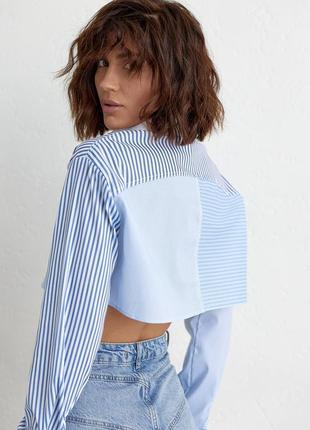 🔹укороченная женская рубашка в полоску в стиле колорблок🔸