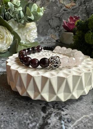 Серебро 925, розовый кварц, гранат