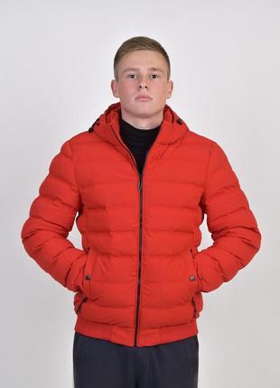 Мужская красная дутая теплая евро зимняя куртка