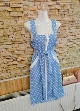 Платье сарафан халат в горох и полоску с поясом