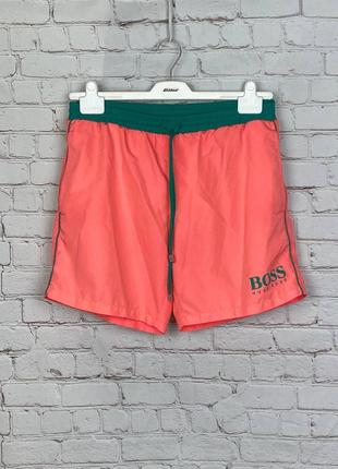 Пляжні чоловічі плавальні шорти коралового кольору з кишенями нейлонові hugo boss1 фото