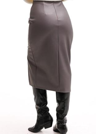 Женская кожаная юбка-карандаш макси с разрезом6 фото