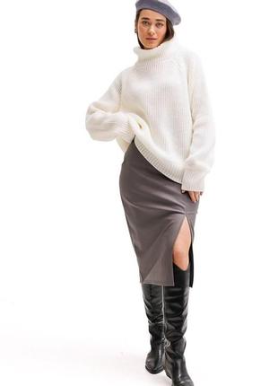 Женская кожаная юбка-карандаш макси с разрезом5 фото