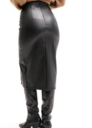 Женская кожаная юбка-карандаш макси с разрезом8 фото