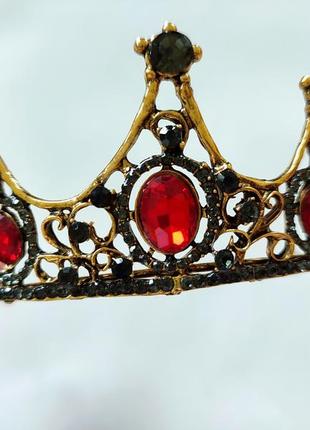 Корона диадема винтаж винтажная с камнями красными черными камень золотая украшение на голову