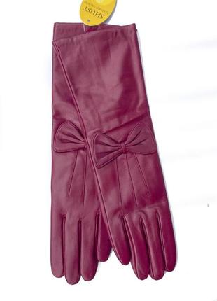 Женские кожаные перчатки длинные5 фото