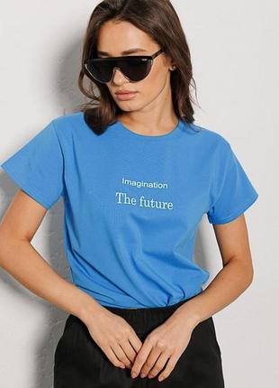 Женская однотонная футболка с надписью imagination the future