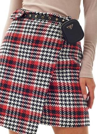 Женская короткая твидовая зимняя теплая юбка в гусиную лапку4 фото