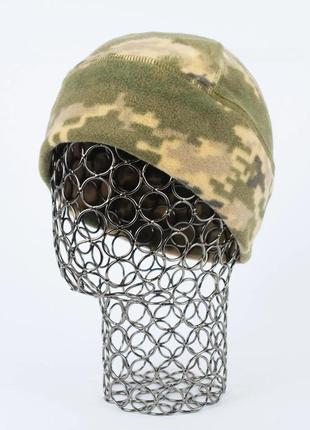 Чоловіча тепла військова піксельна шапка-біні чотириклинка на флісі1 фото