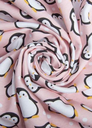 Трикотажне полотно інтерлок 190 гр/м2 пінгвіни рожевий