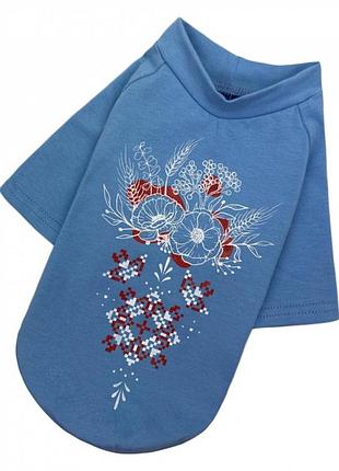 Футболка вышиванка голубая для собак и котов