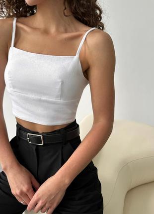 Лляний топ із завʼязками білий