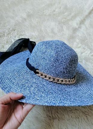 Пляжная шляпа с широкими полями и украшением цепочкой плетенки6 фото