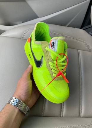 Крутезні жіночі кросівки nike air force 1 low off-white volt neon неонові салатові4 фото