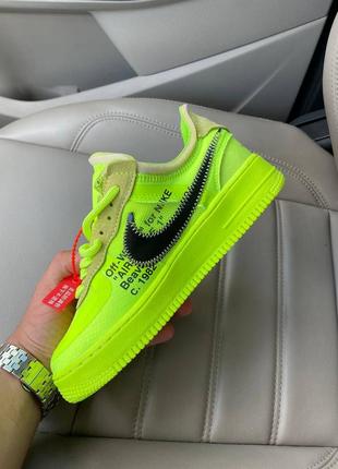 Крутейшие женские кроссовки nike air force 1 low off-white volt neon неоновые салатовые5 фото