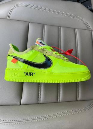 Крутейшие женские кроссовки nike air force 1 low off-white volt neon неоновые салатовые1 фото