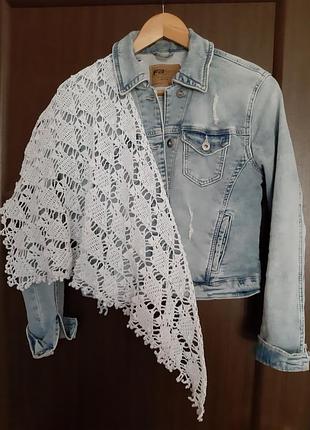 Легка хустка бактус парео з рибками, мереживна косинка бавовна, ручна робота