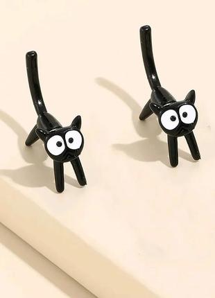 Серёжки-котики чёрные, серёжки с чёрными котиками, сережки, серёжки, украшение, подарок, серебро3 фото