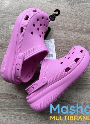 Crocs crush clog kids , рожеві крокси краш на платформі1 фото