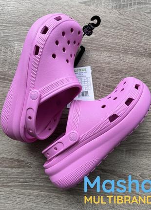 Crocs crush clog kids, розовые кроксы краш на платформе1 фото