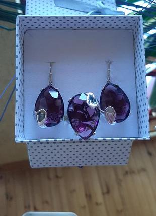 Дизайнерский  серебряный комплект  кристалами swarovski