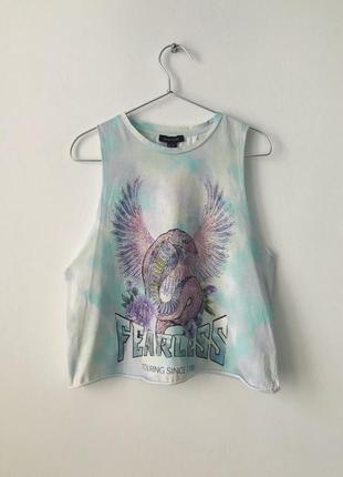 Топ с принтом тай-дай fearless бесстрашный new look хлопковый топ tie-dye дракон хлопковая майка1 фото