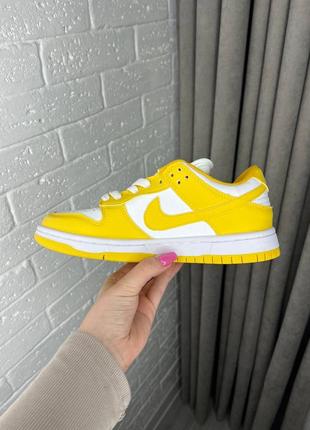 Крутые яркие женские кроссовки nike sb dunk low yellow white жёлтые с белым10 фото