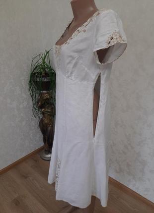 Нежное льняное платье платье платье с прошвой шитьё5 фото