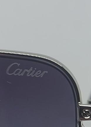 Очки в стиле cartier мужские солнцезащитные классика серо голубой градиент в серебристом металле9 фото