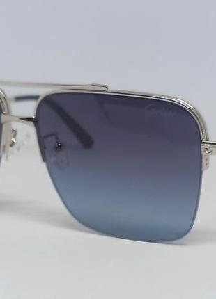 Очки в стиле cartier мужские солнцезащитные классика серо голубой градиент в серебристом металле