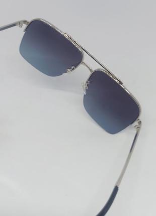 Очки в стиле cartier мужские солнцезащитные классика серо голубой градиент в серебристом металле5 фото