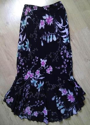 Легкая прозрачная шифоновая черная макси юбка new look с цветочным принтом/летняя длинная женская юбка1 фото