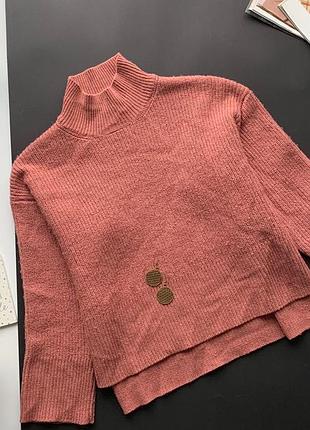 👚великолепный розовый свитер h&m/тёплый тёмно персиковый вязаный свитер/укороченый свитер👚