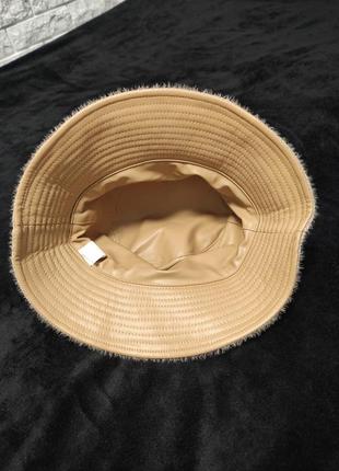 Панама бежевая двухсрочка кожаная эко женская беж двусторонняя шляпа ангора8 фото