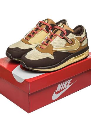 Кожаные кроссовки nike x travis scott air max 1 brown