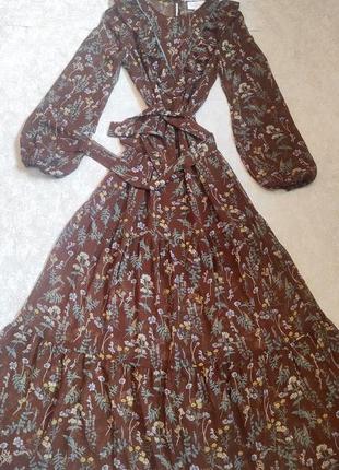 Платье сукня в цветы с поясом объемный рукав xs/s1 фото