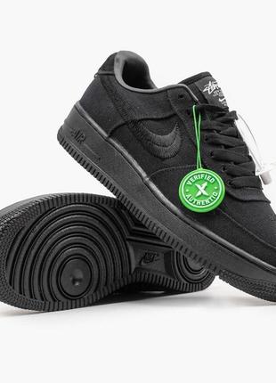 Текстильные, конопляные кроссовки nike force 1 low stussy black