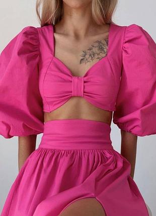 Трендовий костюм топ+спідниця, літній. рукава ліхтарики