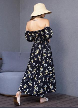 Чорно-жовта квіткова сукня з ліфом-жаткою